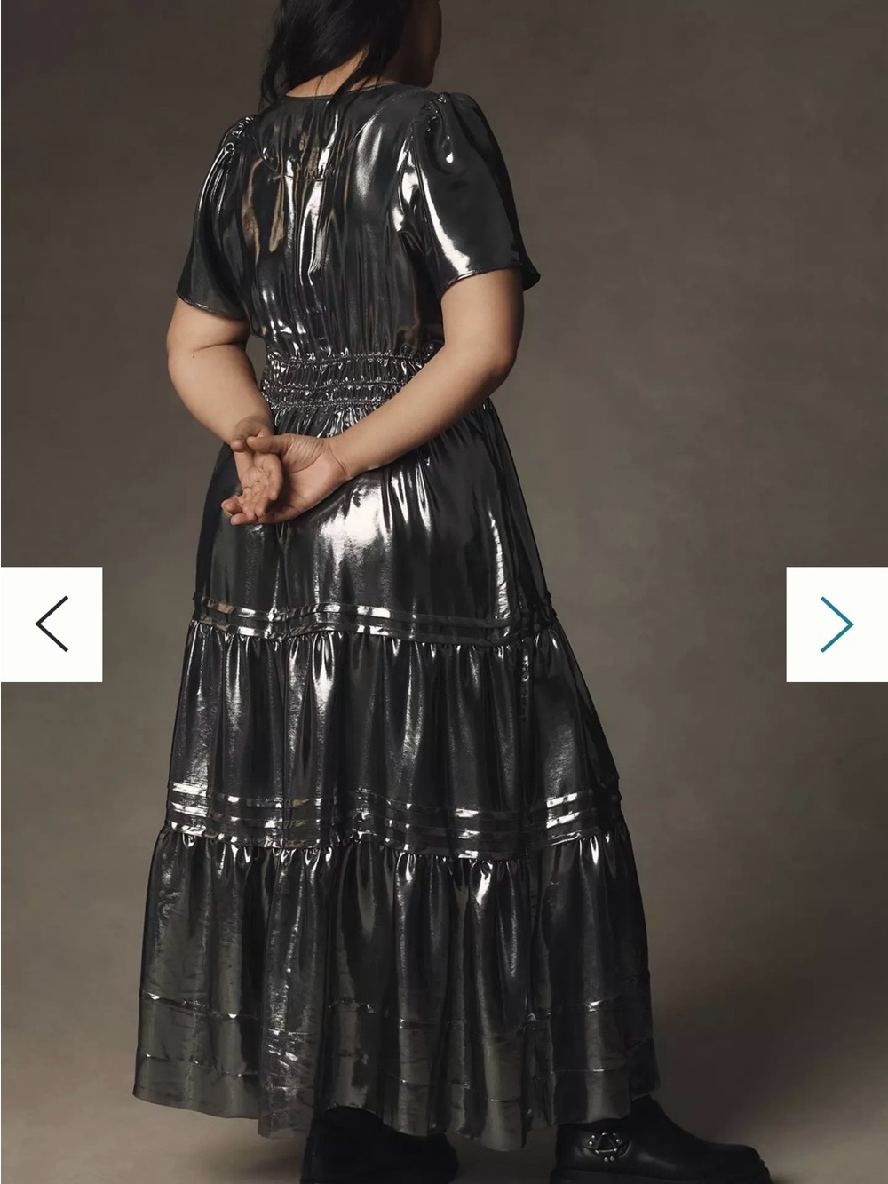 Anthropologie The Somerset Maxi Dress Metallic Edition Tiered Silver Plus 1X - Picture 2 of 7